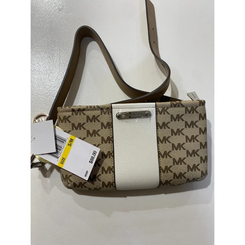 Michael Kors Brown Monogram White Panel Adjustable Belt Bag Fanny Pack S/M NEW
